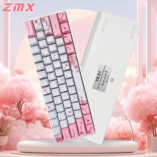 ZMX Teclado mecânico rosa cerejeira, 60% compacto, troca a quente, OUTEMU, teclado USB-C com fio, 61 teclas, mini teclado ergonômico com sublimação de tinta PBT (interruptor preto) - Imagem 8