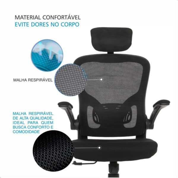 Cadeira De Escritorio Presidente Giratória Ergonômica Mesh P100 com Base Metal Cromado e Rodizios em Silicone - Imagem 7