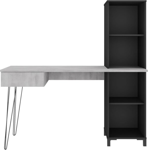 Escrivaninha Industrial com Estante 4 Nichos e 1 Gaveta com Tampo Concreto 137cm Fusion Concreto/Preto - Imagem 3