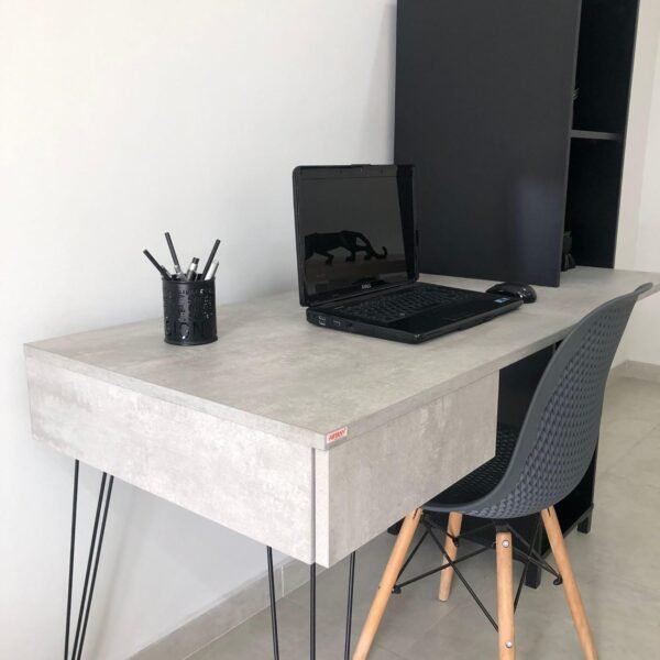 Escrivaninha Industrial com Estante 4 Nichos e 1 Gaveta com Tampo Concreto 137cm Fusion Concreto/Preto - Imagem 4