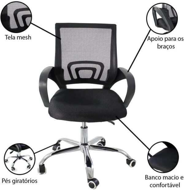 Kit 2 Cadeiras de Escritorio Begonia Tela Mesh Ergonomico - Preto - Imagem 3