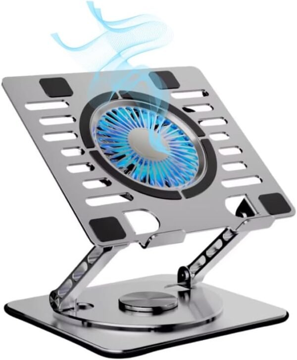 Suporte para Notebook, Tablet iPad com Cooler 110x15mm em alumínio, rotaciona 360°, 2 Portas USB, Design Ergonômico, Ajustável para 11 a 17 pol., Proteção Contra Superaquecimento - Imagem 3