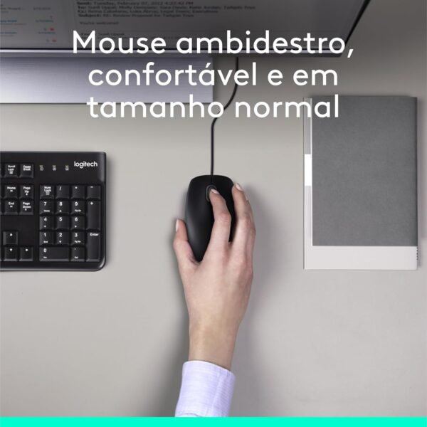 Combo Teclado e Mouse com fio USB Logitech MK120 com Design Confortável, Durável e Resistente à Respingos, USB e Layout ABNT2 - Imagem 3
