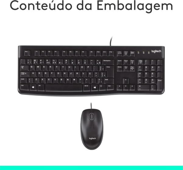 Combo Teclado e Mouse com fio USB Logitech MK120 com Design Confortável, Durável e Resistente à Respingos, USB e Layout ABNT2 - Imagem 4