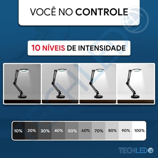 Luminaria Led Ring Light de Mesa Articulavel Abajur C/Garra Controle Intensidade Lupa Aumento Preta - Imagem 4