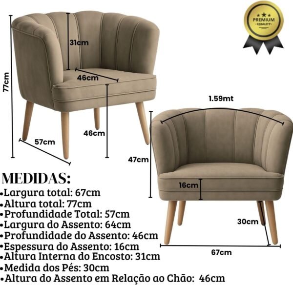 Poltrona Cadeira Decorativa para Sala de Espera Recepção Resistente Ergônomica MOBLAN decor (Cappuccino) - Imagem 3