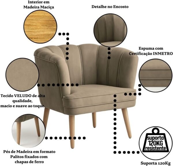Poltrona Cadeira Decorativa para Sala de Espera Recepção Resistente Ergônomica MOBLAN decor (Cappuccino) - Imagem 4