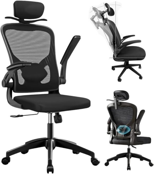 Cadeira de Escritório Ergonômica Mesh – Reclinável, Giratória, com Apoio de Cabeça e Lombar, Cabide Embutido, Regulagem de Altura, Base Reforçada – Ideal para Home Office - Imagem 3