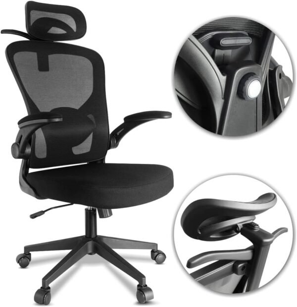 Cadeira de Escritório Ergonômica Mesh – Reclinável, Giratória, com Apoio de Cabeça e Lombar, Cabide Embutido, Regulagem de Altura, Base Reforçada – Ideal para Home Office - Imagem 7