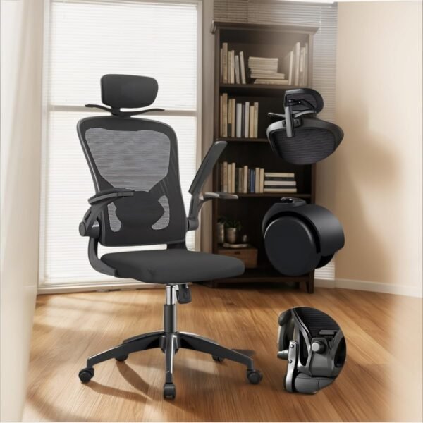 Cadeira de Escritório Ergonômica Mesh – Reclinável, Giratória, com Apoio de Cabeça e Lombar, Cabide Embutido, Regulagem de Altura, Base Reforçada – Ideal para Home Office - Imagem 9