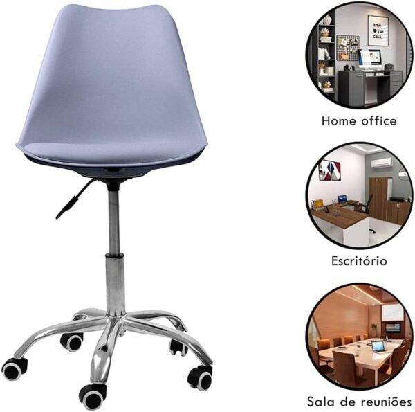 Cadeira Office Base Cromada Com Rodizio Giratória Saarinen Cinza - Imagem 2