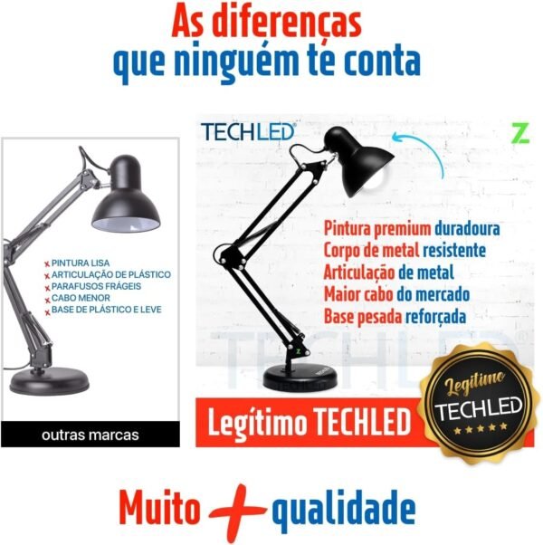 Luminária Articulada De Mesa Com Base Abajur Estudo Trabalho Tipo Pixar (Preta) - Imagem 3