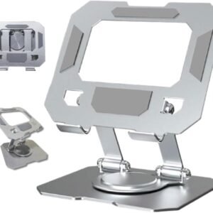 Suporte para Tablet em Aço Carbono Com Metal Resistente Apoio para Mesa Pedestal Portátil Dobrável Articulado Base Rotativa 360º Design Moderno Ajustável Antiderrapante Ampla Compatibilidade