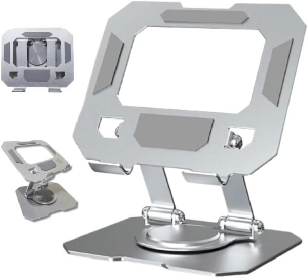 Suporte para Tablet em Aço Carbono Com Metal Resistente Apoio para Mesa Pedestal Portátil Dobrável Articulado Base Rotativa 360º Design Moderno Ajustável Antiderrapante Ampla Compatibilidade