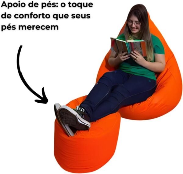 Peseira Corino Cheia Apoio de Pé Descanso Almofadão Conforto Ergonômico Puff Escritório (Branco) - Imagem 3