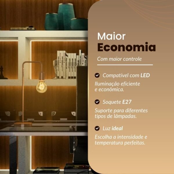 Luminária de Mesa Joy Vintage Industrial - Abajur Bivolt em Alumínio para Sala, Quarto e Escritório, Estilo Retrô(Cobre) - Imagem 3