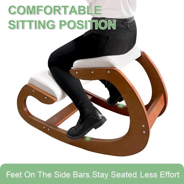 Predawn Cadeira Ergonômica de Joelhos, Cadeira de Balanço para Postura Vertical, para Meditação em Casa ou Escritório, Almofada de Madeira e Linho, Alívio da Dor no Pescoço e nas Costas - Imagem 6