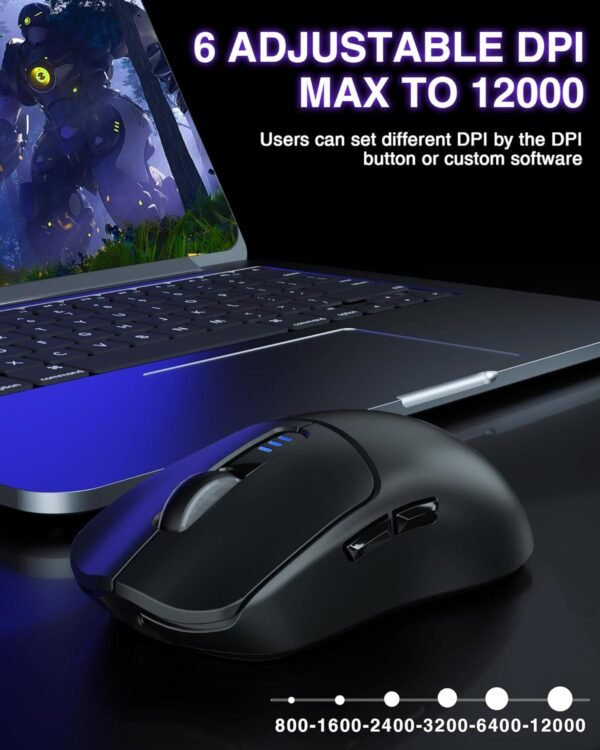 AULA Mouse para jogos sem fio SC580, mouse para jogos Tri-Mode 2.4G/BT5.0/USB-C, mouse sem fio recarregável de 12000 DPI com 6 botões programáveis, mouse de computador ergonômico para - Imagem 4