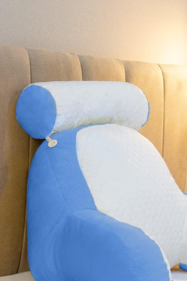 Almofada de Descanso Apoio de Costas Travesseiro Ergonômico para Leitura, com apoio de Pescoço Removível Pelucia 55cm Altura Com Encosto, 60cm Largura(Azul) - Imagem 3
