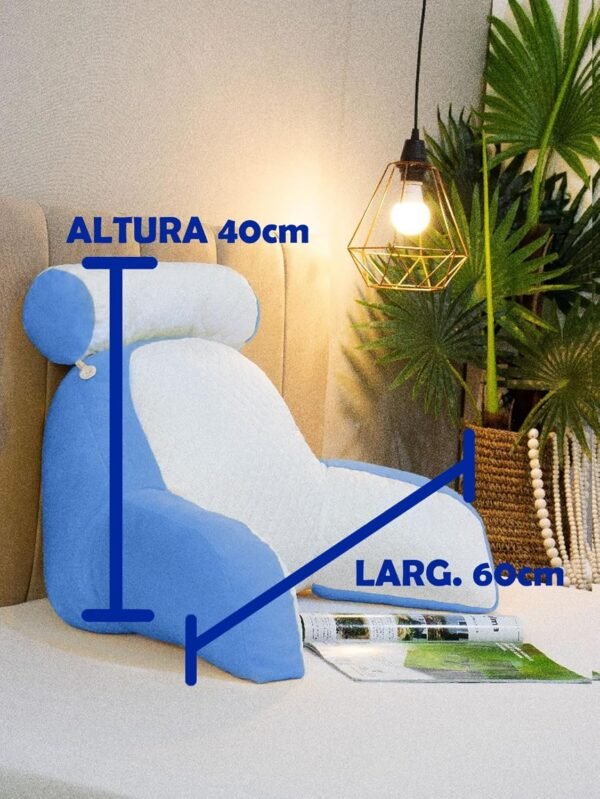 Almofada de Descanso Apoio de Costas Travesseiro Ergonômico para Leitura, com apoio de Pescoço Removível Pelucia 55cm Altura Com Encosto, 60cm Largura(Azul) - Imagem 6