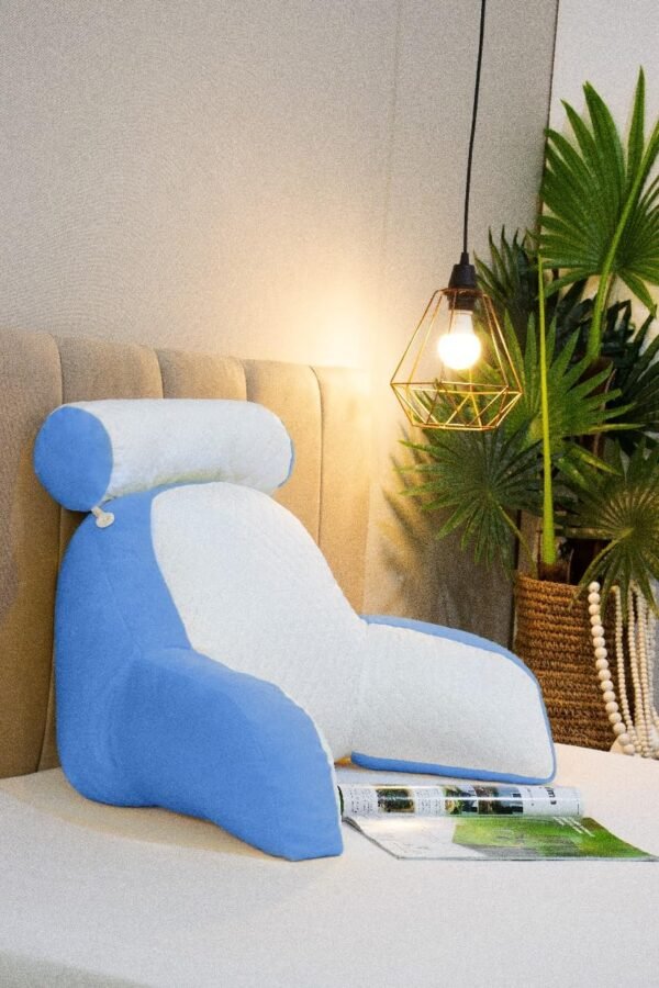 Almofada de Descanso Apoio de Costas Travesseiro Ergonômico para Leitura, com apoio de Pescoço Removível Pelucia 55cm Altura Com Encosto, 60cm Largura(Azul) - Imagem 7