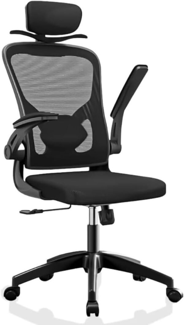 Cadeira Presidente Ergonômica, Encosto Alto com Apoio de Cabeça, Suporte Lombar, Braços Ajustáveis, Base Giratória, Preta, Suporta até 100kg ®Hallure - Imagem 4