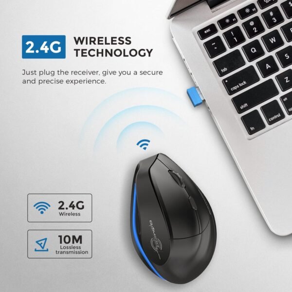 ECHTPower Mouse Ergonômico Sem Fio, Vertical com DPI Ajustável 2400/1600/1000, Recarregável com Luz LED, para Laptop/PC/Windows/macOS - Imagem 3