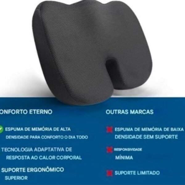 Almofada Ortopédica para Cadeira Gamer – Espuma Viscoelástica de Alta Densidade – Suporte Ergonômico para Cóccix, Ciática e Lombar – Capa de Veludo Preta Lavável - Imagem 3