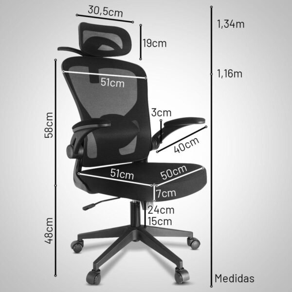 Cadeira de Escritório Ergonômica Mesh Reclinável com Apoio de Cabeça e Lombar, Braços Ajustáveis, Cabide Embutido, Base Reforçada, Giratória, Altura Regulável – Ideal para Home Office - Imagem 3