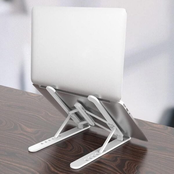 BASE, SUPORTE, STANDING DESK DE MESA PORTÁTIL, ERGONOMICO, ARTICULADO E DOBRAVEL PARA NOTEBOOK, NETBOOK, LAPTOP, TABLET, SMARTPHONE E LIVRO. (BRANCA) - Imagem 3
