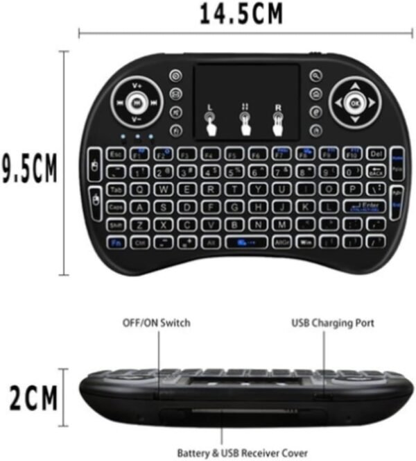 Mini Teclado Wireless com Touchpad USB Android Console e TV Compacto Recarregável e Iluminado com LED Praticidade Total - Imagem 3