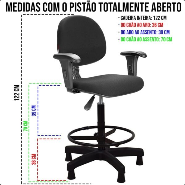 Cadeira de Escritório Caixa Alta Executiva Balcão com Aro de Aço Braço Fixo Tecido JSerrano Sapata Madeira Pinus D45 - Home Gourmet - Imagem 4