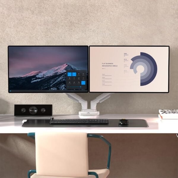 Suporte Duplo On-f180 P/ 2 Monitor Tv Mesa Articulado A Gás Pistão Cor Branco - Imagem 3
