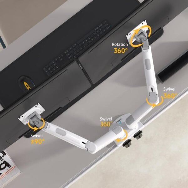 Suporte Duplo On-f180 P/ 2 Monitor Tv Mesa Articulado A Gás Pistão Cor Branco - Imagem 5