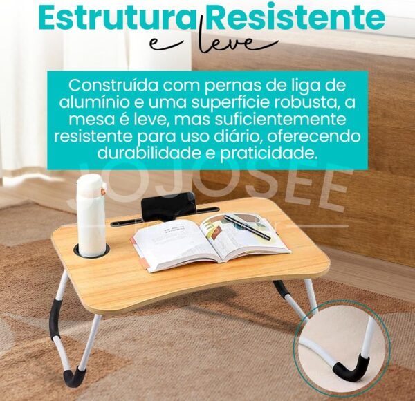 Genérico Mesa Portátil Dobrável para Notebook até 15,6'' - Ideal para Home Office, com Porta-Copos e Porta-Tablet, Estrutura Antideslizante e Leve - Imagem 3