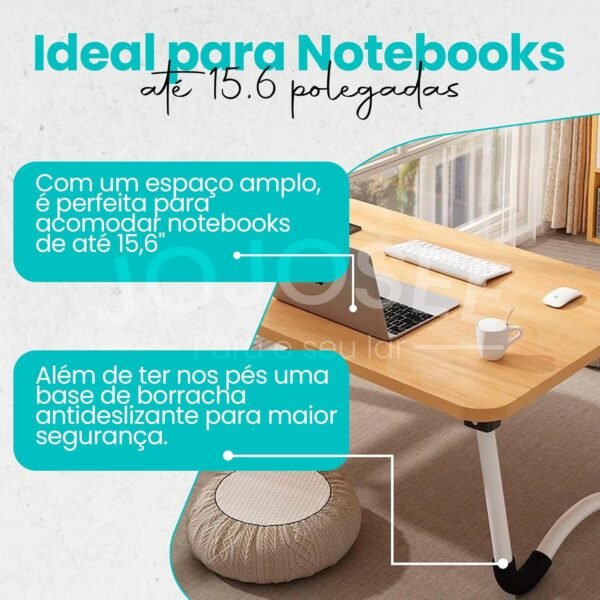 Genérico Mesa Portátil Dobrável para Notebook até 15,6'' - Ideal para Home Office, com Porta-Copos e Porta-Tablet, Estrutura Antideslizante e Leve - Imagem 4