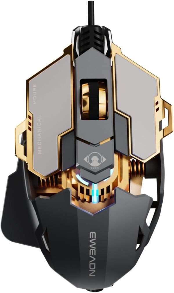 SEUNKWANG EWEADN G5 Mouse para jogos com fio, mouse de computador RGB ergonômico, 12800 DPI ajustável, 9 botões macro programáveis com chave de disparo rápido compatível com PC/laptop/Windows-cinza