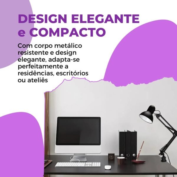 Genérico Luminária de Mesa Articulável Abajur com Garra e Base Leitura Estudo Quarto Articulada Preta Bivolt 110V 220V com Interruptor - Imagem 4