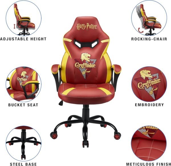 SUBSONIC Harry Potter - Cadeira gamer júnior Grifinória - Cadeira de escritório para jogos para crianças e adolescentes - Licença oficial - Imagem 4