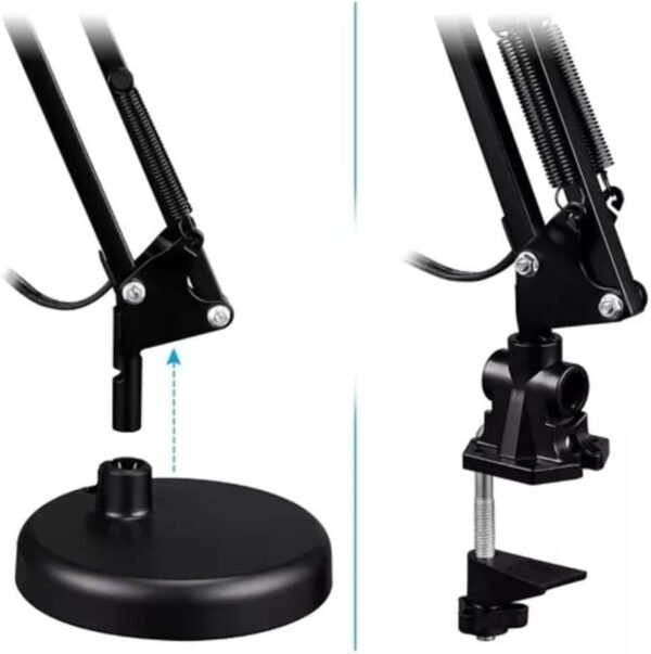 Kit Luminária de Mesa Articulada Abajur + Base Removível Redonda + Garra Resistente (Preto) - Imagem 4