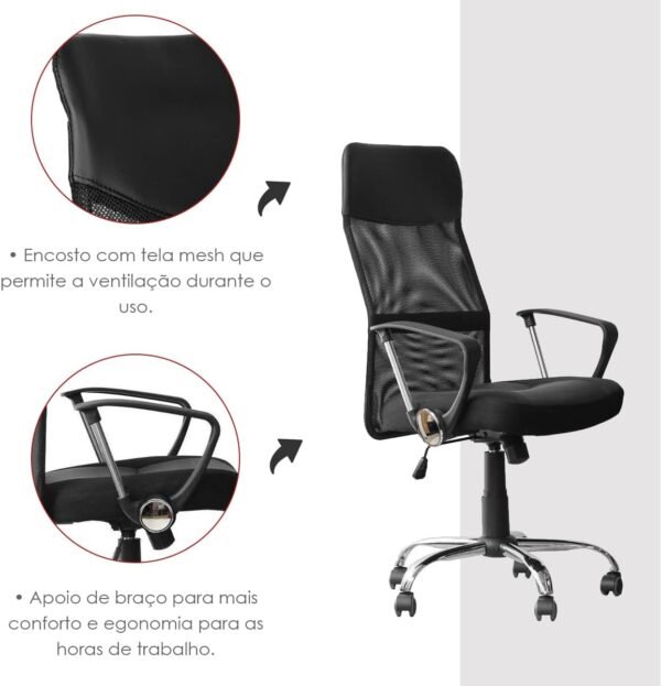 Kit 2 Cadeiras de Escritório Giratória Ergonômica Home Gourmet com Encosto em Tela Mesh e Base Cromada Reforçada - Imagem 7