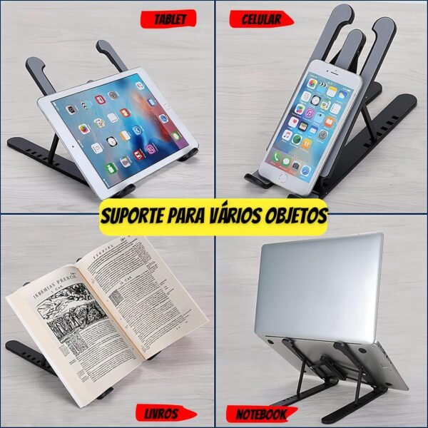 Suporte Base Para Notebook Celular Tablet Ajustável Com 6 Ângulos Portátil Dobrável Resistente Premium - Imagem 4