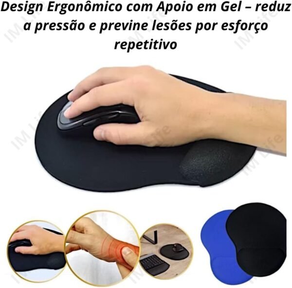Mouse Pad Ergonômico com Apoio em Gel para Punho Antiderrapante, Confortável e Compatível com Todos os Tipos de Mouse (Preto) - Imagem 3