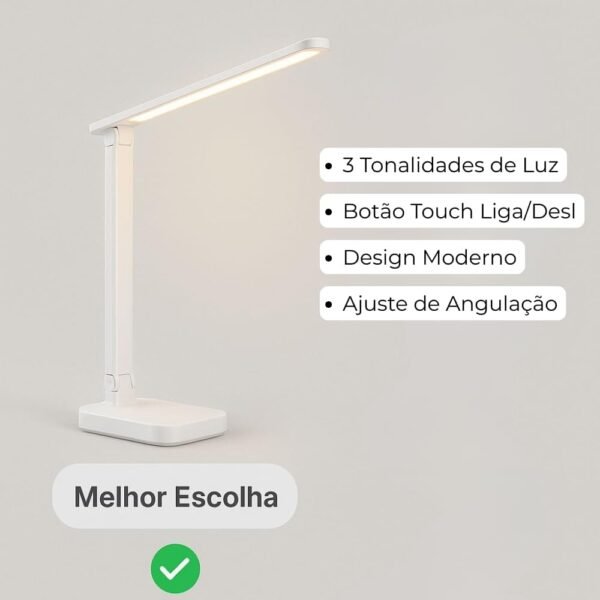 Luminária de Mesa LED Touch Recarregável Dobrável Com 3 Níveis De Iluminação - Portátil E Antireflexo - Ideal Para Estudo Leitura E Trabalho - Imagem 4
