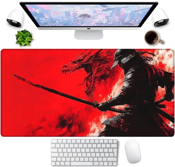Mouse Pad Gamer Profissional Confortável Antiderrapante Escritório e Games 90x40 - Samurai - Imagem 4