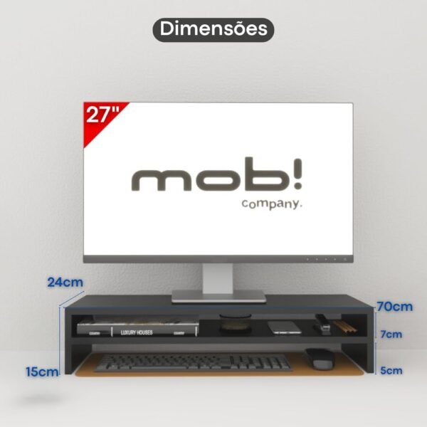 Base Para Monitor Mesa 70cm SD700 Stand Desk Para Monitor MDF Gamer Mesa Para Monitor Suporte Para Monitor De Mesa MOB! COMPANY - Imagem 3