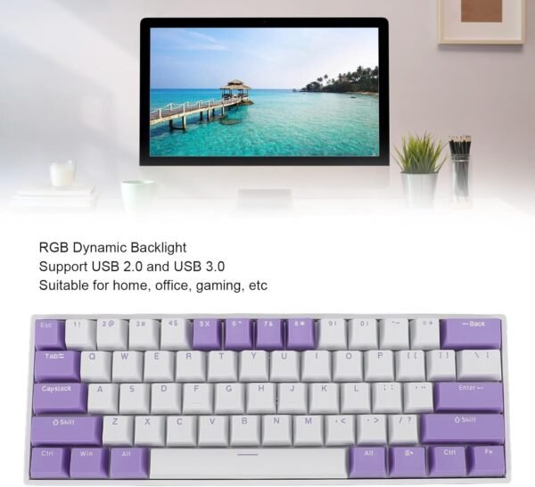 Teclado Mecânico para Jogos RGB Interruptor Azul, Teclado Mecânico 60%, Teclado Compacto para Jogos Com Fio USB C Design Ergonômico Chave Completa Hot Swappable - Imagem 3
