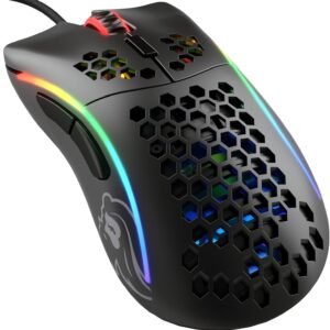 Glorious Mouse para jogos modelo D (menos) com fio - design de favo de mel superleve de 61 g, RGB, ergonômico, sensor Pixart 3360, interruptores Omron, pés de PTFE, 6 botões - preto fosco