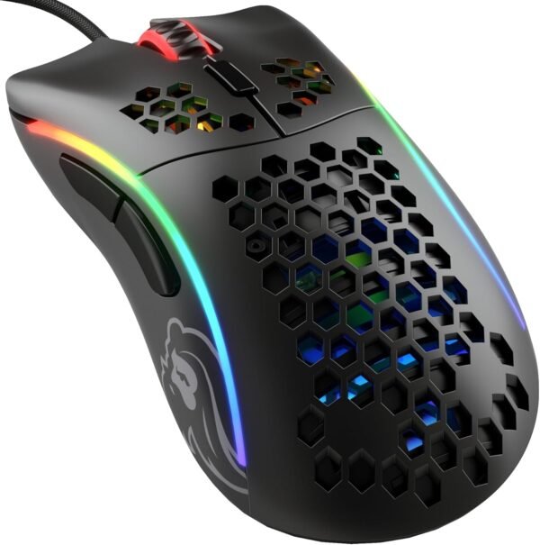 Glorious Mouse para jogos modelo D (menos) com fio - design de favo de mel superleve de 61 g, RGB, ergonômico, sensor Pixart 3360, interruptores Omron, pés de PTFE, 6 botões - preto fosco