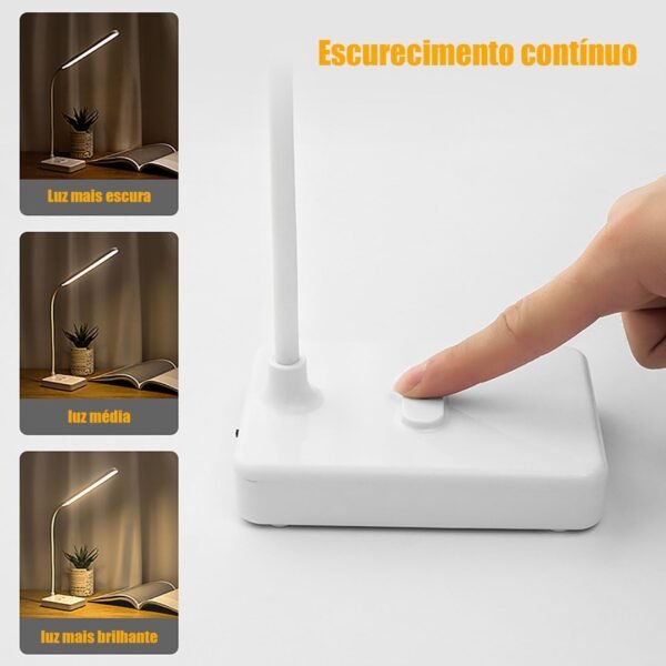 OPWAOTO Luminária de Mesa, Luminária Led Recarregável, Luminária Escritório, Abajur de Mesa Moderno,Touch Sensível (Branco-GT9) - Imagem 3